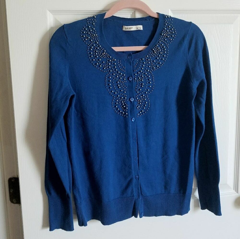 OLD NAVY Women's embellished blue cardigan sweater Long Sleeves Sz. Med